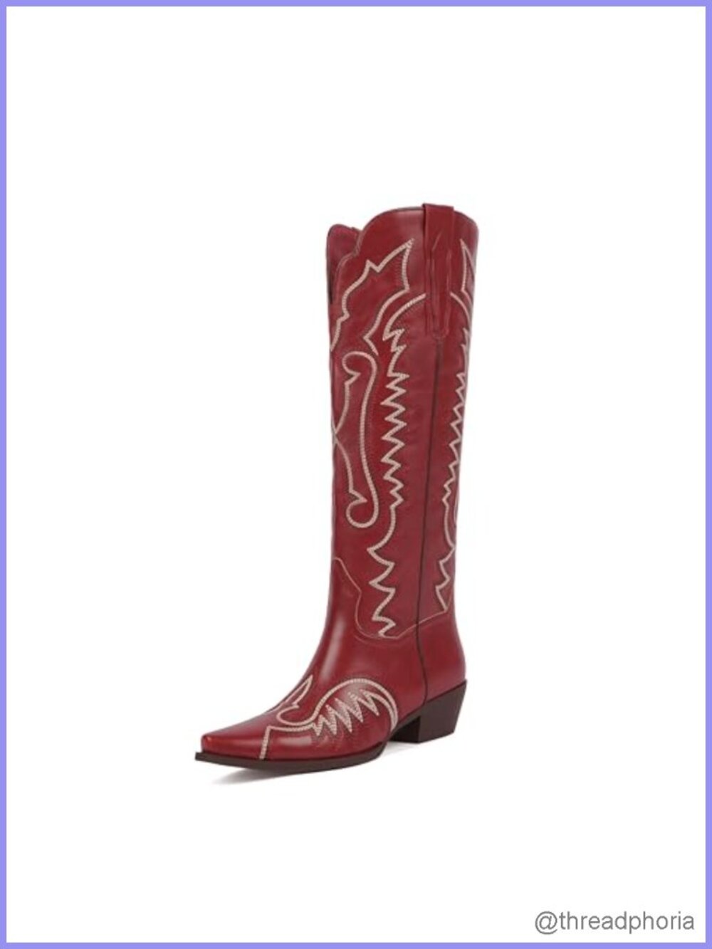 Faux Leather Cowboy Boots Knee High Chunky Heel Western Embroidered Women's